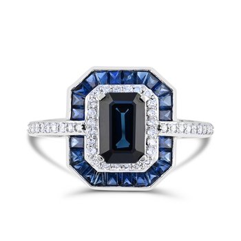 14K White Gold Blue Sapphire and Diamond 0.252cts Ring R12804SB6W4