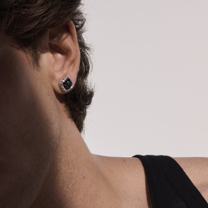 JOHN HARDY Carved Chain Stud Earring, Silver, Pavé