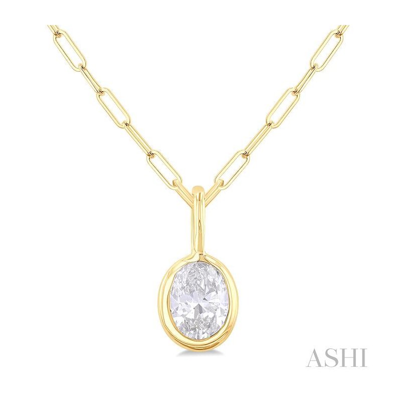 ASHI Oval Shape Bezel Set Paperclip Diamond Fashion Pendant ASHI Oval Shape Bezel Set Paperclip Diamond Fashion Pendant
