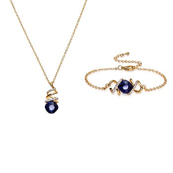 Blue Gemstone Pendant and Bracelet Set ZJ452-JJS52336BL