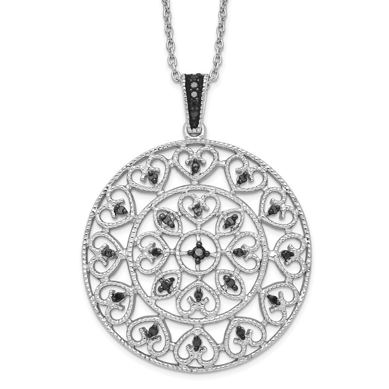 Sterling Silver Black Diamond Filigree Circle Pendant Necklace Sterling Silver Black Diamond Filigree Circle Pendant Necklace