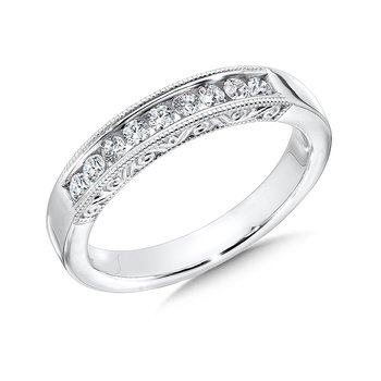 Diamond Wedding Band with side engraving in 14k White Gold (0.28ct. tw.) JK/I1 WDD608-W