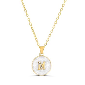 M Initial Pendant – Faux Mother of Pearl & Crystal Accents Z124-LN5500M