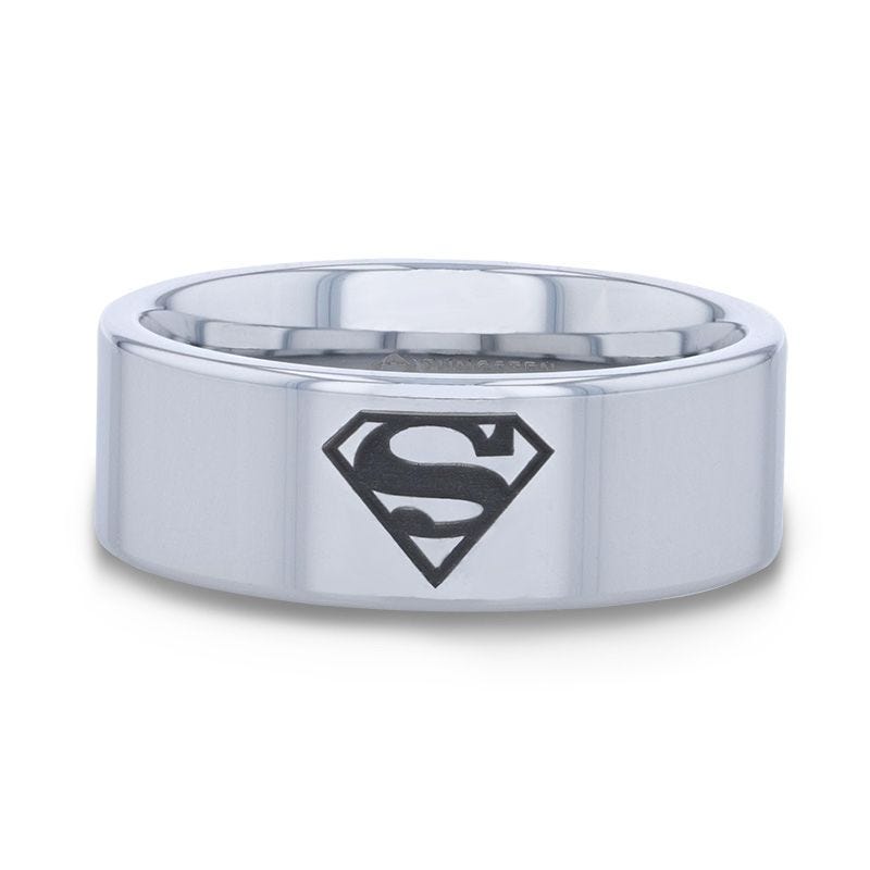 Thorsten Rings Superman Symbol Hero Tungsten Engraved Ring - 2mm
