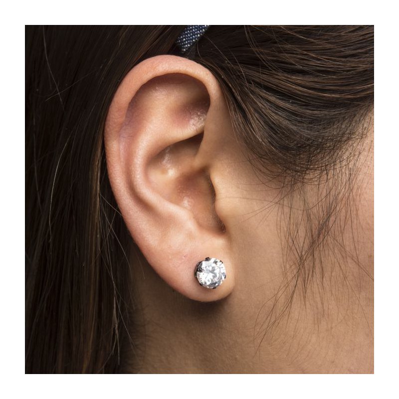 Black IP Steel with Clear CZ Stud Earrings (Unisex)