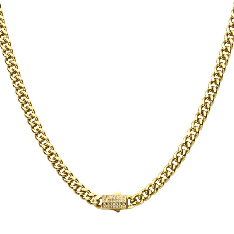 INOX Jewelry 6mm 18Kt Gold IP Miami Cuban Chain Necklace with CNC