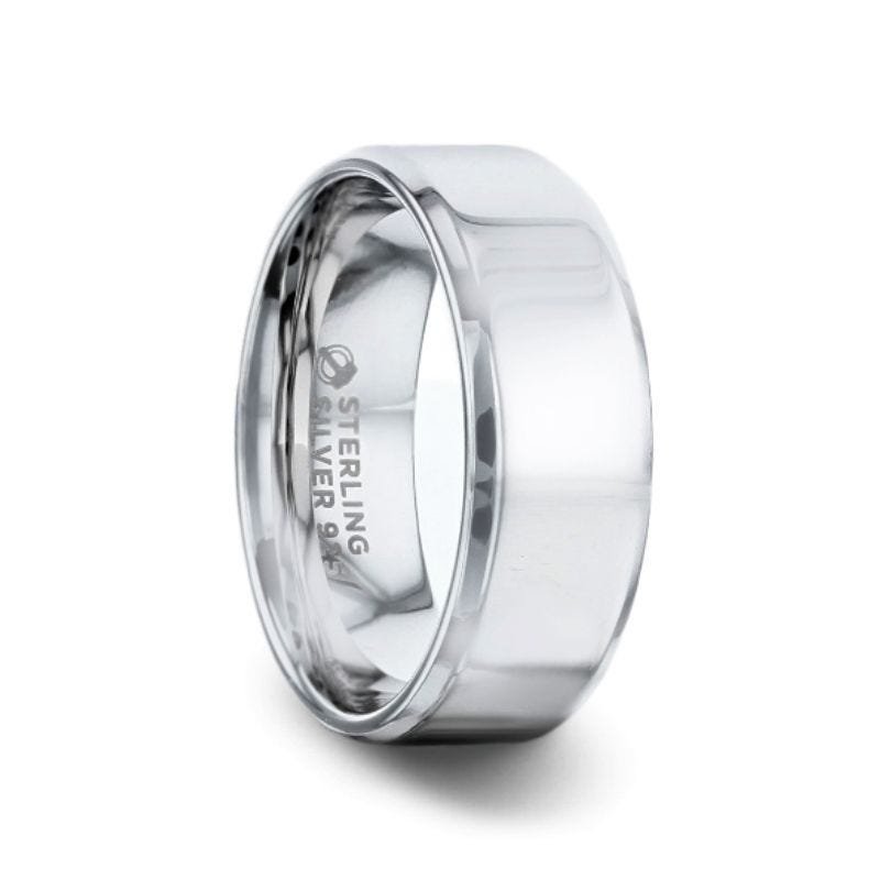 Thorsten LUCID Silver Polished Finish Flat Center Wedding Band With Beveled Edges - 4mm & 8mm Thorsten LUCID Silver Polished Finish Flat Center Wedding Band With Beveled Edges - 4mm & 8mm