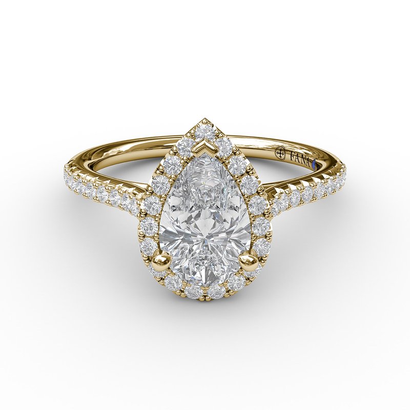 Delicate Pear Shaped Halo And Pave Band Engagement Ring S3791 - Fana