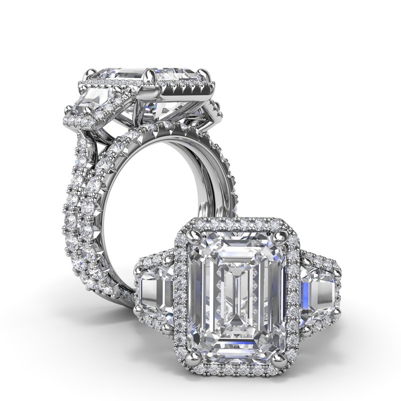 OUTLET SALE- 訳あり品など大放出 Stone Three Halo Fana - S4280 Ring Engagement Trapezoid パーカッション・打楽器