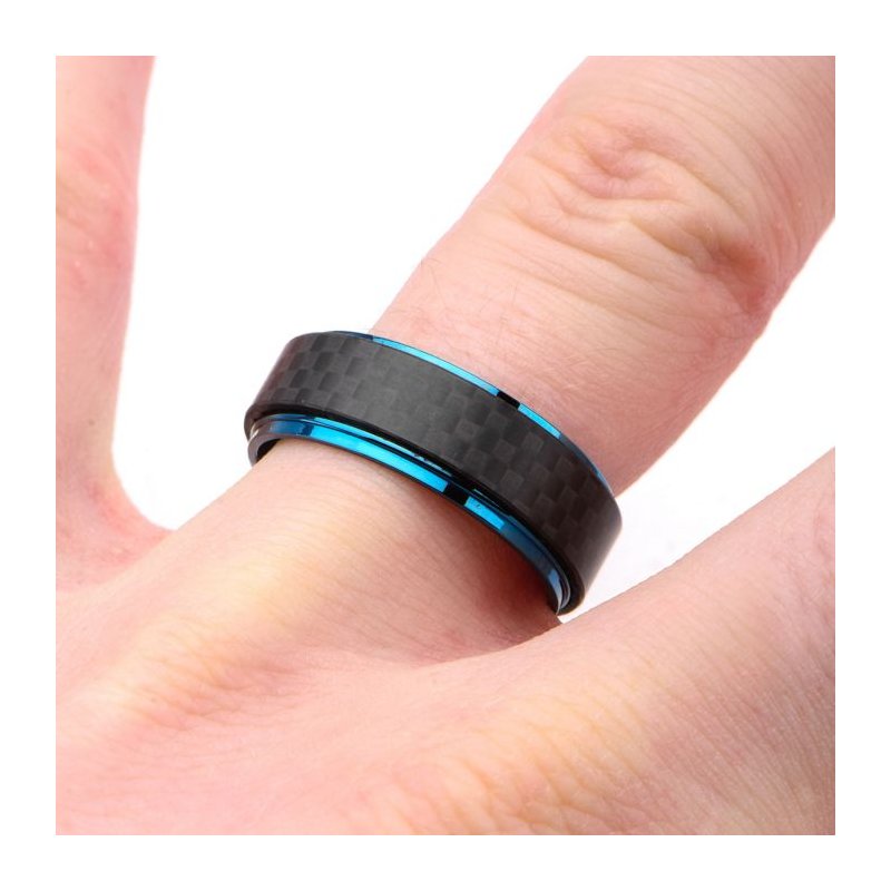 INOX Jewelry Blue IP & Solid Carbon Fiber Ring FRCF0983B