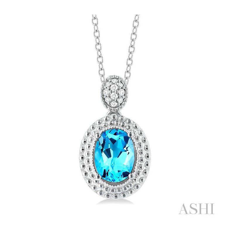 Sterling Silver Oval Gemstone and Diamond Pendants Sterling Silver Oval Gemstone and Diamond Pendants