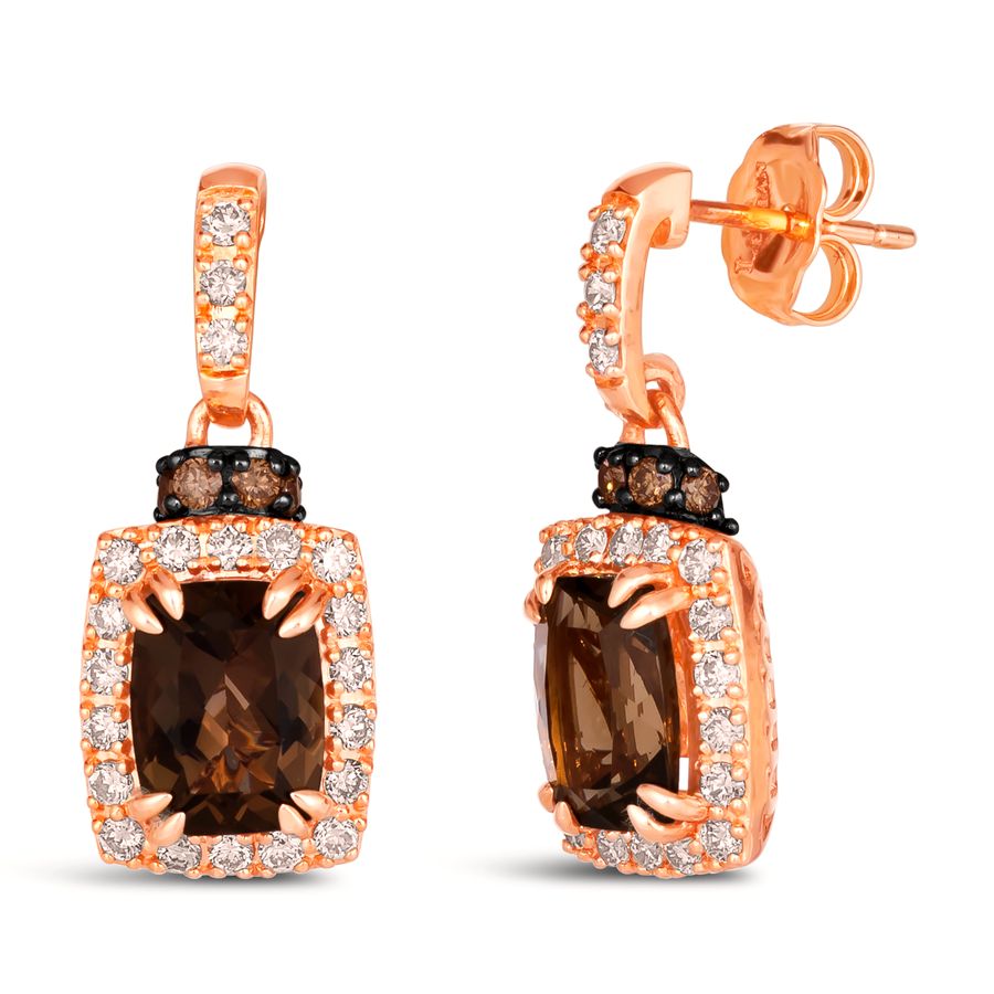 Le Vian 14K Strawberry Gold Diamond Smoky Quartz Earrings BVRS 24