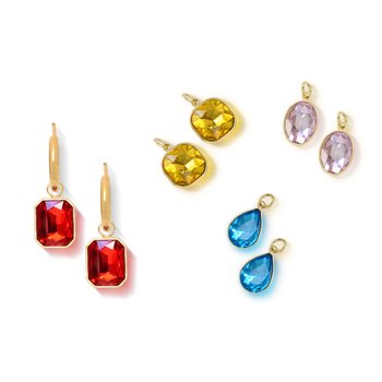 Stainless Steel Hoop Earrings With Interchangable Colored Crystal Charms LN4694SET