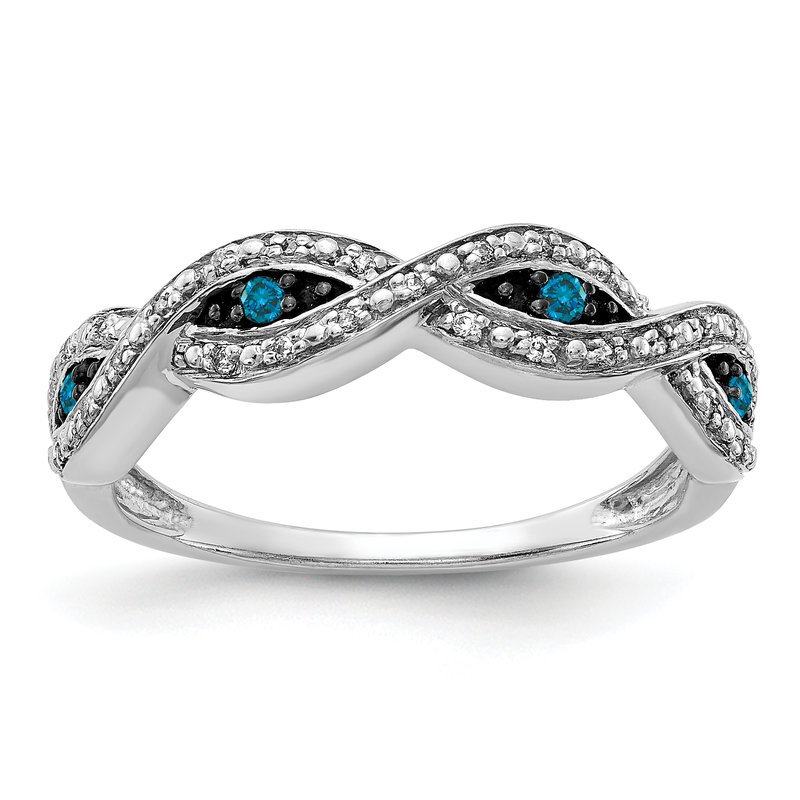 14k White Gold White and Blue Diamond Twist Ring