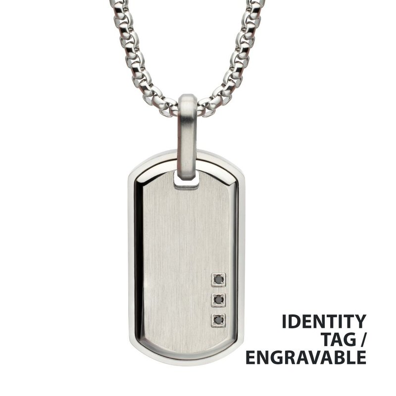 アクセサリー nam INOX Jewelry Satin Finish Frame Inlay Stainless Steel Identity Tag