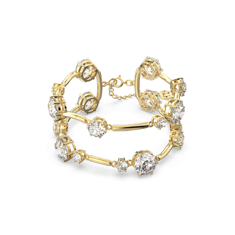 【保存版】 Round bangle, double Constella Swarovski cut, Gold White, アンティーク雑貨