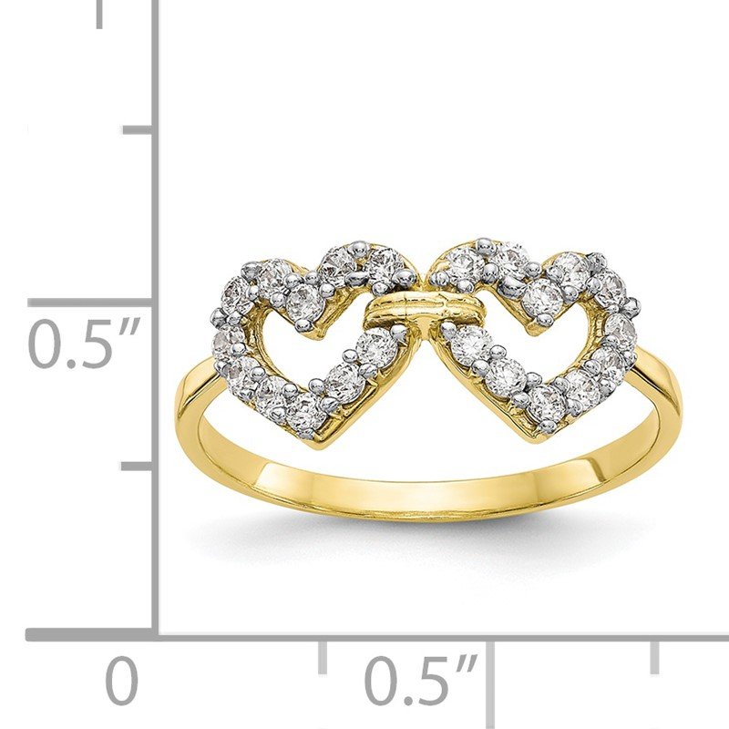 10k top gold double heart ring size 6.25