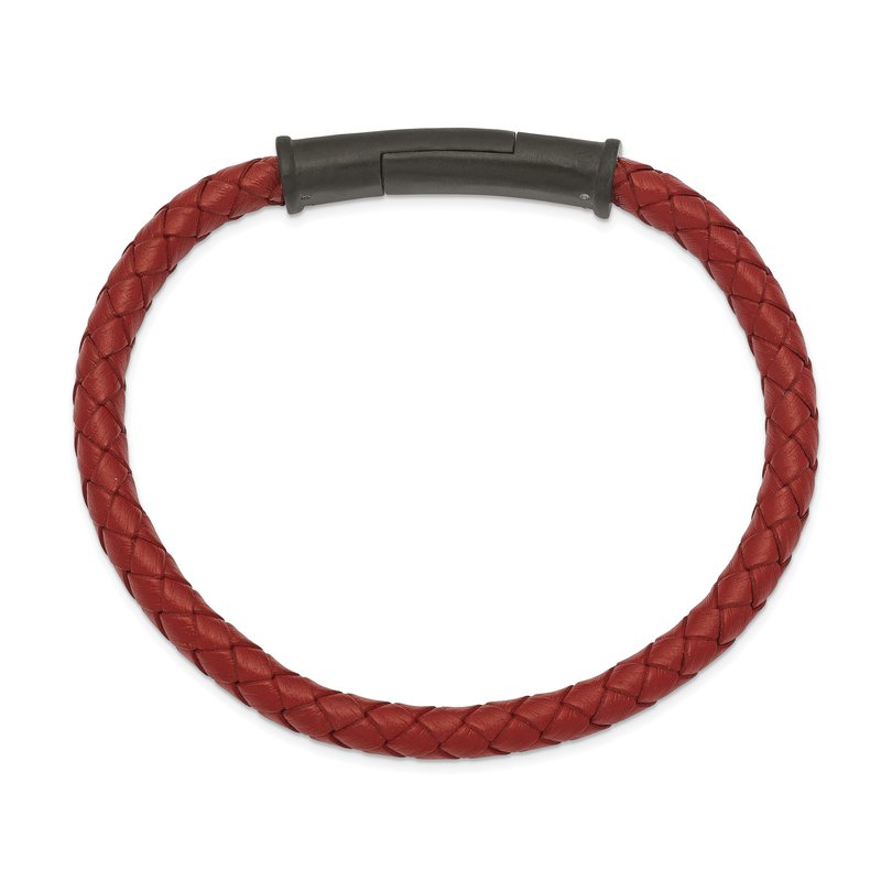 Stainless Steel Brushed Black IP-Plated Braided Leather Bracelet