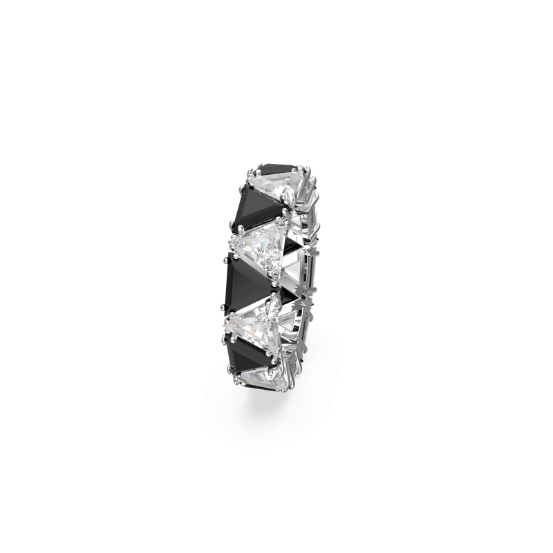 Swarovski Ortyx cocktail ring, Triangle cut, Black, Rhodium