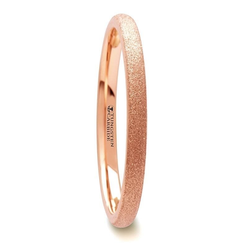 Thorsten EMBER Domed Tungsten Carbide Ring with Rose Gold Plating and Sandblasted Crystalline Finish - 2mm - 8mm Thorsten EMBER Domed Tungsten Carbide Ring with Rose Gold Plating and Sandblasted Crystalline Finish - 2mm - 8mm
