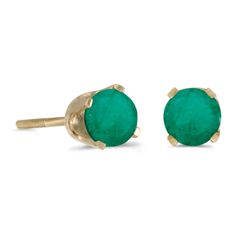 Yellow Gold Round Trustmark Created Emerald Screw Back Earrings, Miminalist Created Emerald Earrings, Yellow on sale Gold May Birthstone Earrings