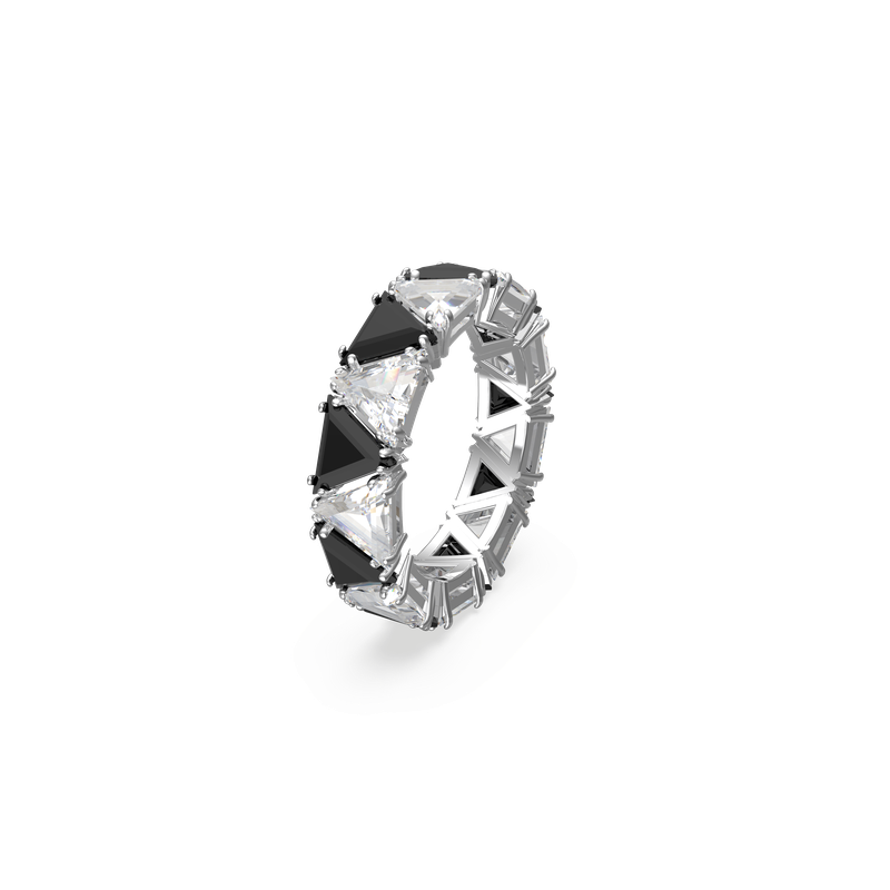 Swarovski Ortyx cocktail ring, Triangle cut, Black, Rhodium plated