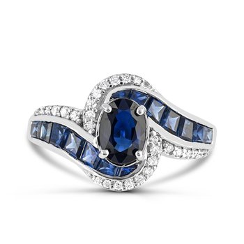 14K White Gold Blue Sapphire and Diamond 0.150cts Ring R12805SB6W4