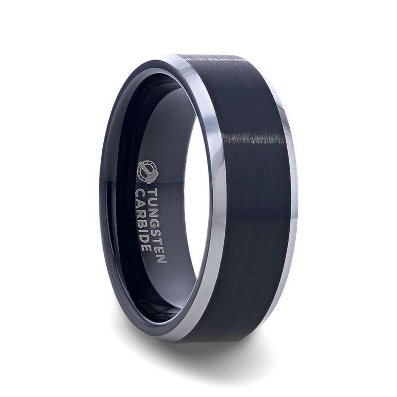 Thorsten ASTON Black Brushed Center Tungsten Ring with Polished Beveled Edges - 4mm - 10mm Thorsten ASTON Black Brushed Center Tungsten Ring with Polished Beveled Edges - 4mm - 10mm