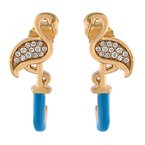 Shefi Diamonds Oceanity™ 14K Yellow Gold Earrings Pave Flamingo with Enamel J-Hoops Diamond 0.09 Ctw 7669710D