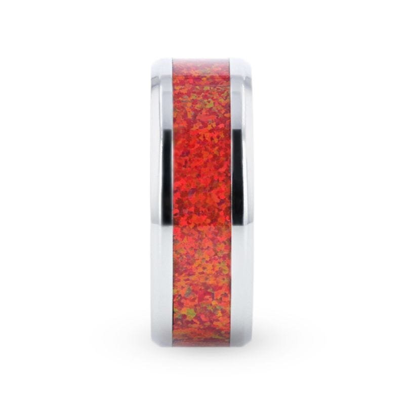 Thorsten CASSIOPEIA Titanium Ring With Beveled Edges And Red Opal Inlay - 8mm