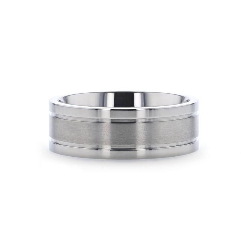 Thorsten MAGNUM Flat Polished Edge Titanium Band with Offset Grooves and Satin Center - 8mm