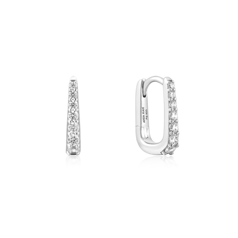 ANIA HAIE Silver Oval Pavé Huggies E059-10H - Diamonds