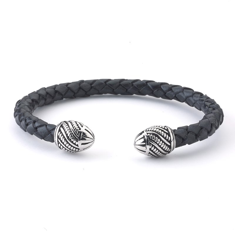 Samuel B STERLING SILVER END CAPS ON WOVEN BLACK LEATHER