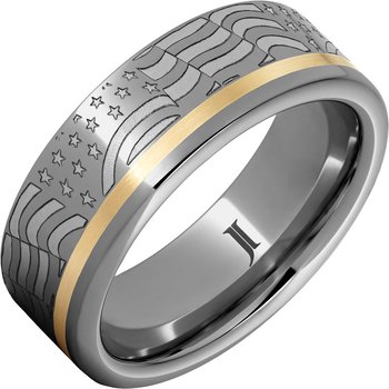 Old Glory - Rugged Tungsten American Flag Ring with 14K Gold Inlay RMWA007936