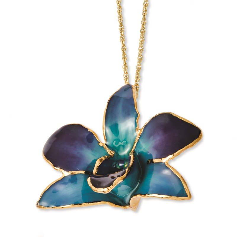 Lacquer Dipped 24k Gold Trimmed Blue/Purple Dendrobium Orchid 20 Lacquer Dipped 24k Gold Trimmed Blue/Purple Dendrobium Orchid 20