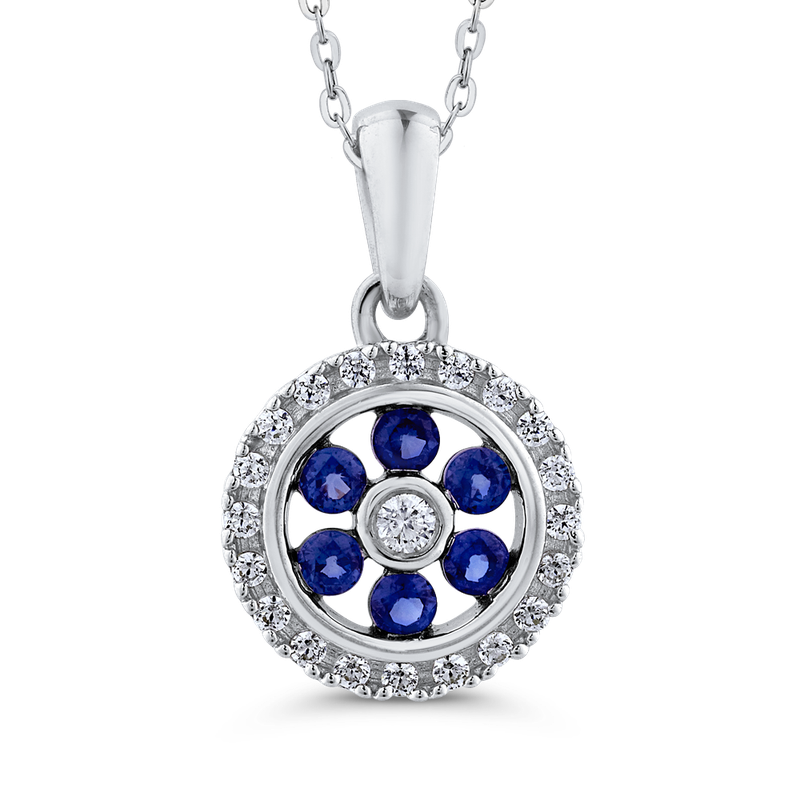 Essentials 10K White Gold Round .14 ct Diamond & .12 ct Blue