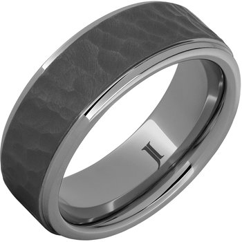 アクセサリー rough and rugged ring Black Zirconium Cross Brushed Beveled Edge Ring with