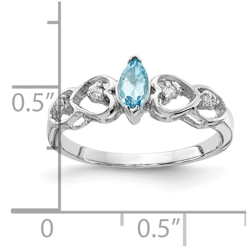 14k White Gold 6x3mm Marquise Swiss Blue Topaz AA Diamond Heart Band Ring 14k White Gold 6x3mm Marquise Swiss Blue Topaz AA Diamond Heart Band Ring