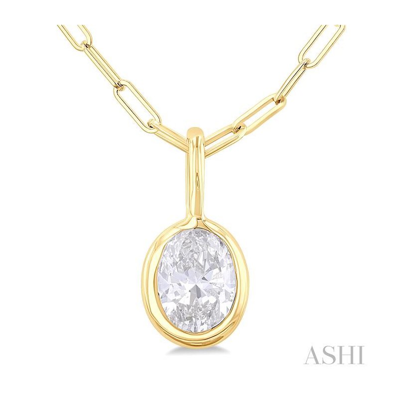 ASHI Oval Shape Bezel Set Paperclip Diamond Fashion Pendant