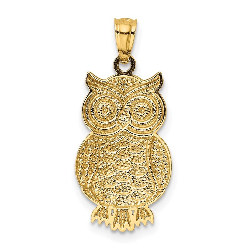 14K Yellow Gold And White Rhodium Textured Owl Pendant 14K Yellow Gold And White Rhodium Textured Owl Pendant