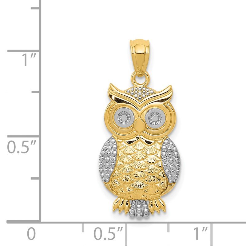 14K Yellow Gold And White Rhodium Textured Owl Pendant 14K Yellow Gold And White Rhodium Textured Owl Pendant