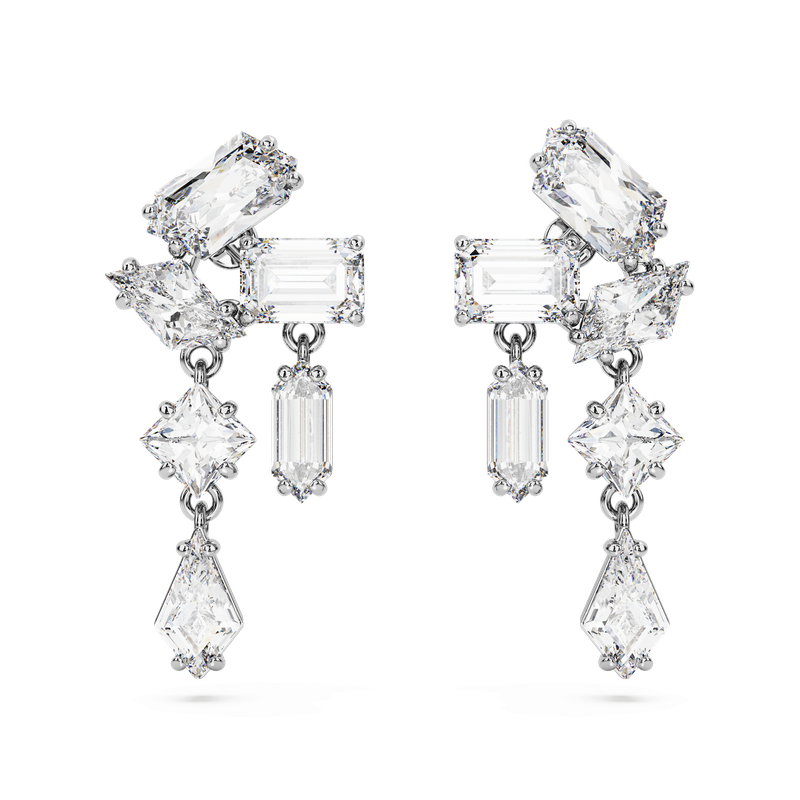 【保障できる】 Mesmera Swarovski drop Rhodium White, cuts, Mixed earrings, その他