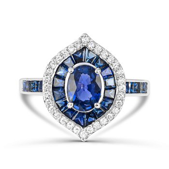 14K White Gold Blue Sapphire and Diamond 0.160cts Ring R12811SB6W4