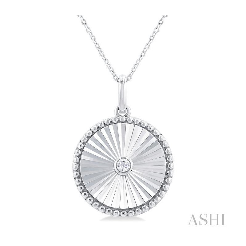 ASHI Silver Circle Shape Fluted Medallion Diamond Pendant