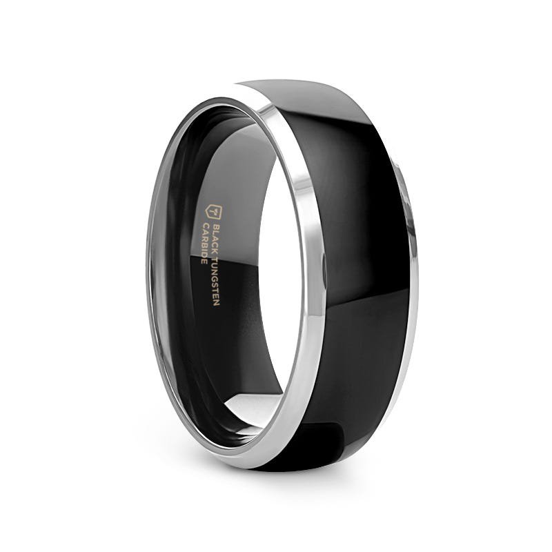 Thorsten MASERATI Black Tungsten Ring with Polished Domed Beveled Edges - 4mm to 10mm