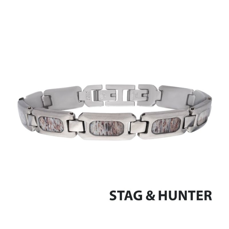 INOX Jewelry Matte Finish Stainless Steel Deer Antler Inlay Link