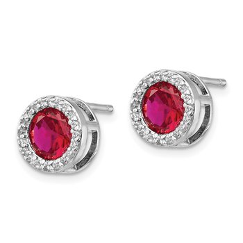Sterling Silver Round Created Ruby & CZ Halo Post Earrings Sterling Silver Round Created Ruby & CZ Halo Post Earrings