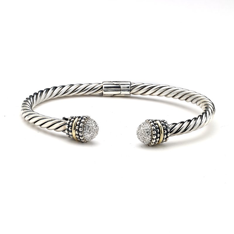 Samuel B STERLING SILVER/14K PAVE DIAMOND CABLE BANGLE