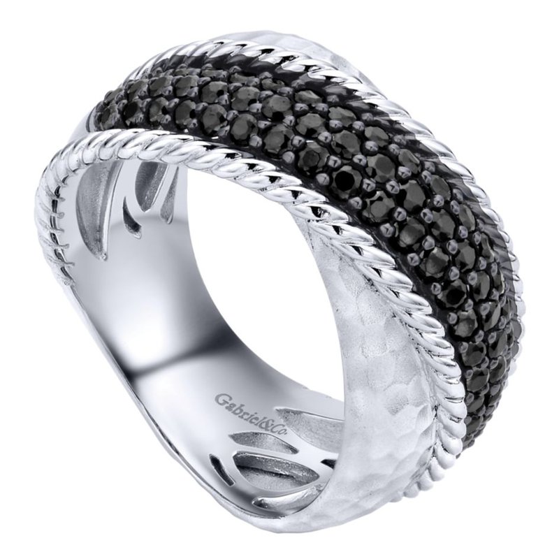 Gabriel Fashion 925 Silver Wide Dual Band Black Spinel Ring