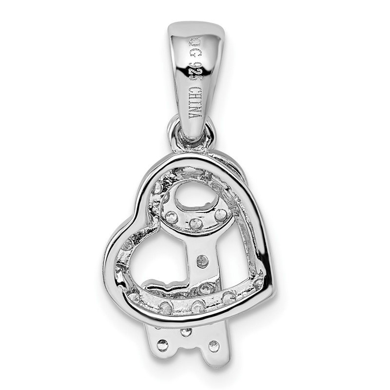 Rhodium Plated shops Key Slide Pendant with CZ Heart - 925 Sterling Silver